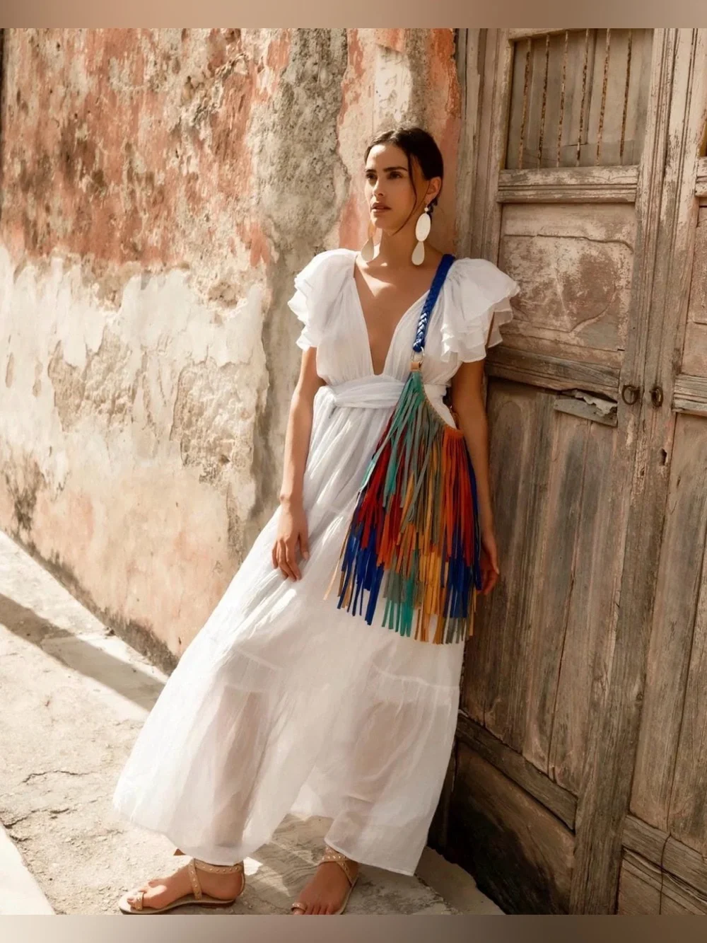 Handmade Multicolor Leather Fringe Shoulder Bag